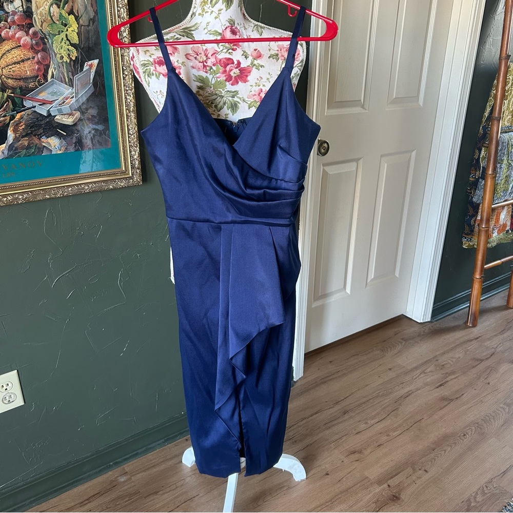 Vince Camuto Navy Blue Midi Cocktail Dress Sz 4